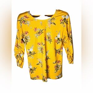Como Vintage Yellow Floral Long Rouge Sleeve Top Small